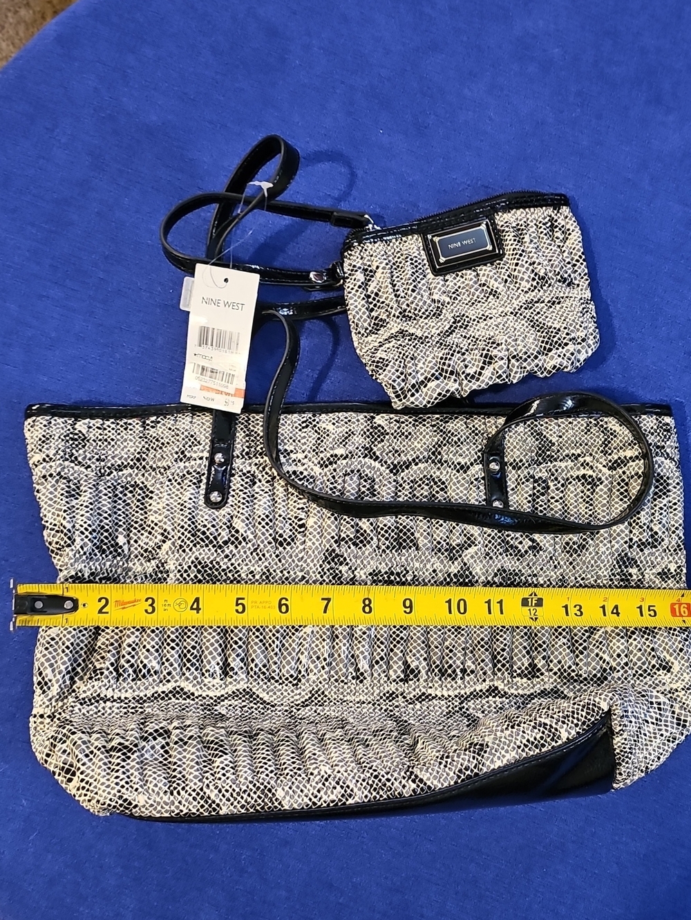 Nine West Black & White Snakeskin-Print Tote with Removable Coin Pouch **NWT**
